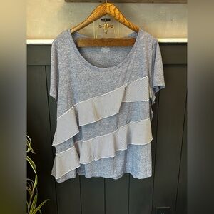 Lane Bryant Heather Blue White‎ Striped Ruffle Short Sleeve Tee size 26 28